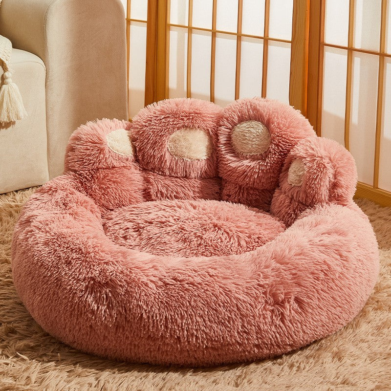 Pink Paw Shaped Calming Plush Pet Bed