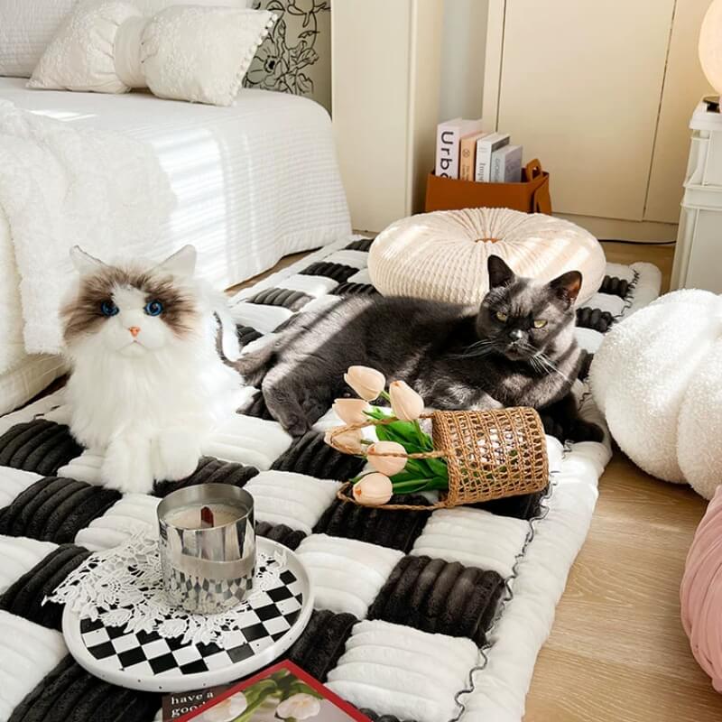 Black Large Plaid Square Pattern Pet Mat Couch Cover